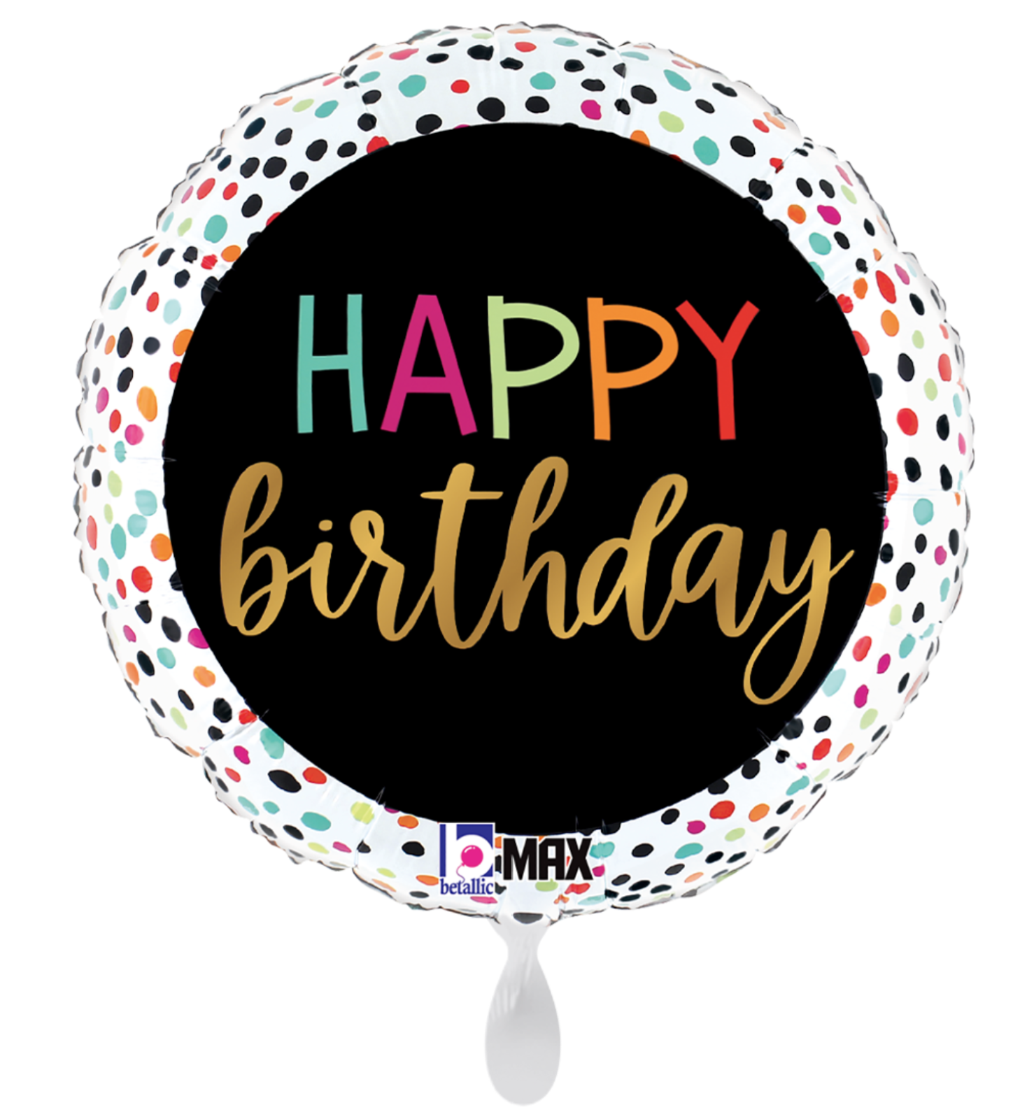 Folienballon - Happy Birthday, schwarz mit Konfetti - ø 46cm